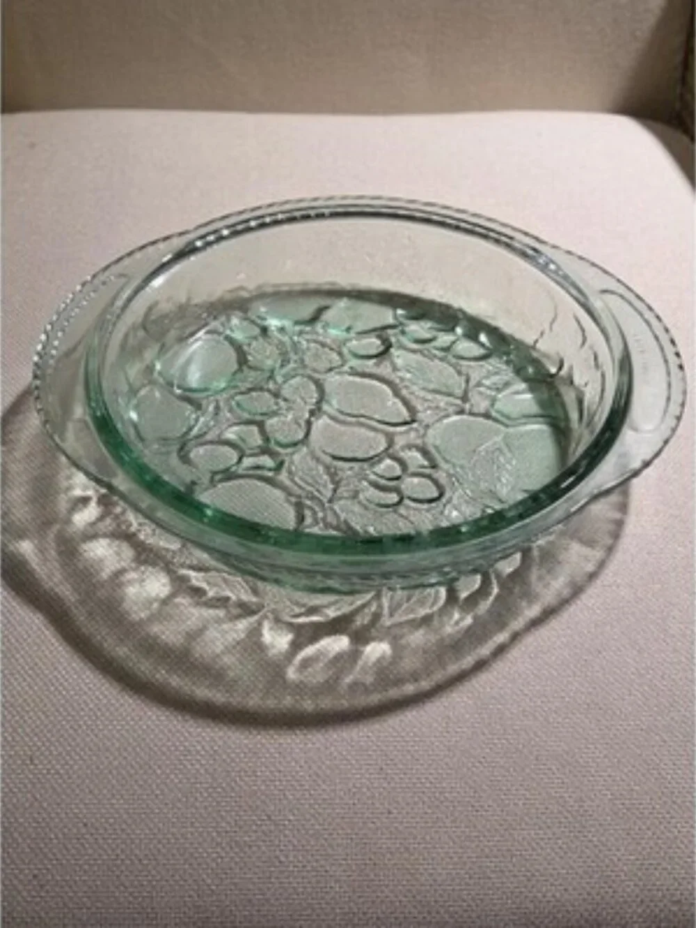 Vintage Libbey Orchard Fruit Green Glass 3 Qt Casserole Dish with Pie Plate Lid